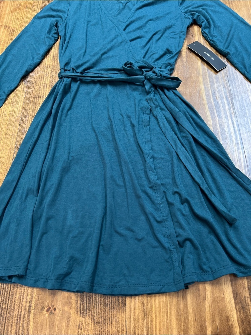 Lulus Twirl-Worthy Forest Green Jersey Wrap Dress Size Small NWT - Picture 10 of 11